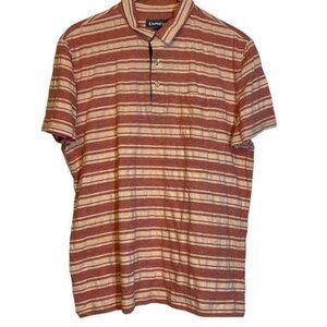 Express Striped Collar Polo Shirt Heather Red Quality Fit Size Large EUC #6626